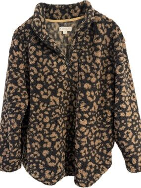 Koolaburra Leopard Sherpa Half-Zip Jacket - Black & Brown